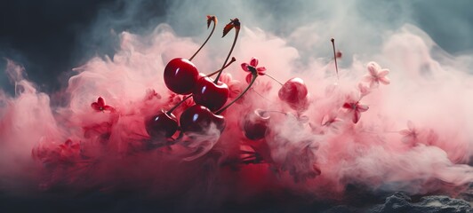 a light cherry , coming out of the smoke, generative AI