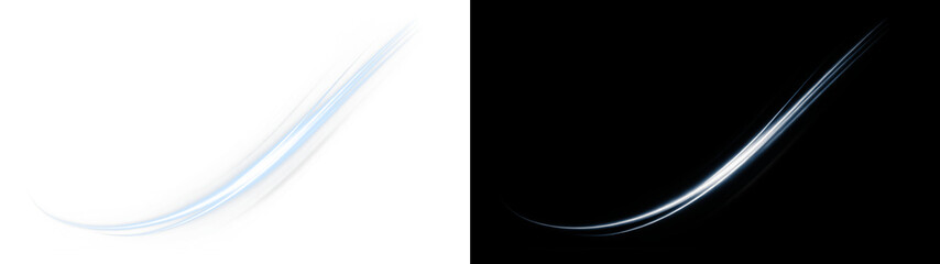 Neon, blue, motion, trail, speed lights in glowing PNG with transparent swoosh. Second PNG Overlay: neon, blue, motion, trail, speed streaks — perfect for dynamic abstract energy. © Ekaterina