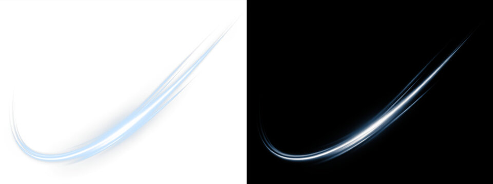 Neon, blue, motion, trail, speed lights in glowing PNG with transparent swoosh. Second PNG Overlay: neon, blue, motion, trail, speed streaks — perfect for dynamic abstract energy.