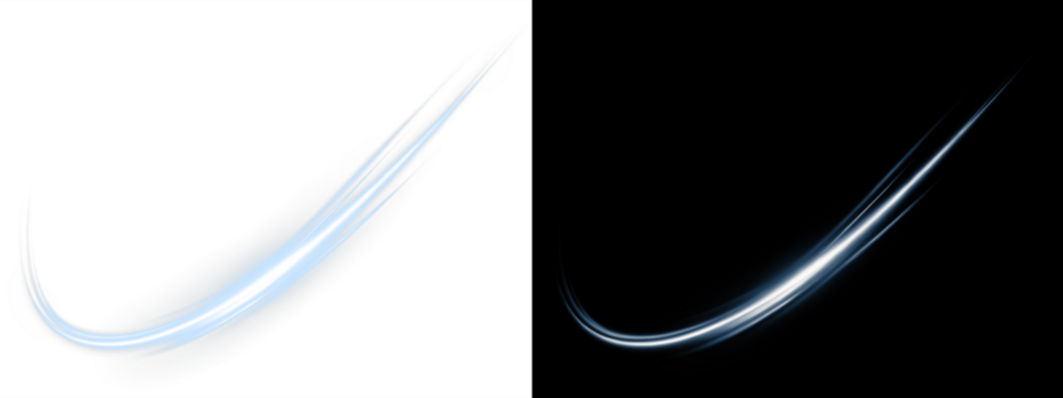 Neon, blue, motion, trail, speed lights in glowing PNG with transparent swoosh. Second PNG Overlay: neon, blue, motion, trail, speed streaks — perfect for dynamic abstract energy.