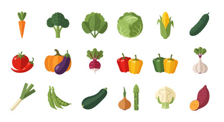 Set of fresh and healthy vegetable illustrations. A colorful collection of various farm produce icons for diet and nutrition concepts.