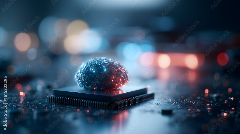 Poster a futuristic digital brain sits atop a microchip, symbolizing advanced ai and technology integration