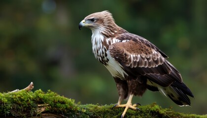 Hunting hawk in lush forest wildlife photography nature scene close-up viewpoint bird of prey concept