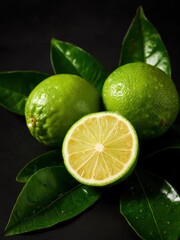 Slicing fresh limes for cocktail preparation kitchen food photography dark background close-up culinary art