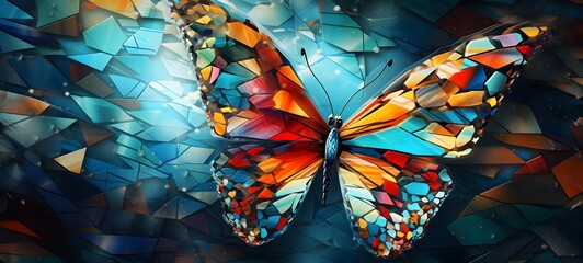 A butterfly divided into puzzle pieces,, generative AI