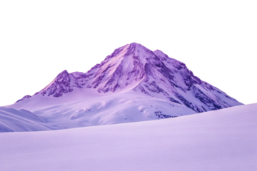Purple-tinted snow mountain range with dramatic violet and lavender alpine lighting effects, isolated on a transparent background