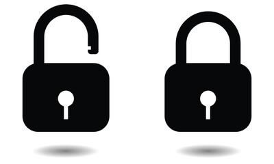 Lock and unlock icon privacy symbol. Lock Icon in trendy flat style isolated. Set of Silhouette of locked and unlocked padlock.  Security symbol. Vector illustration.