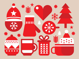 Cute Red Christmas Icons for Design