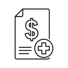Obraz premium Line icon of a financial document with a dollar and plus sign representing a medical bill adding funds or a financial contribution and donation vector stroke