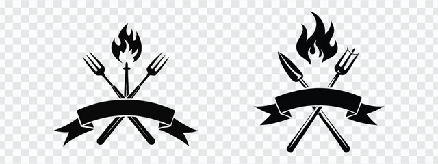 "Crossed Fork and Knife with Flames - Restaurant Logo Icon"