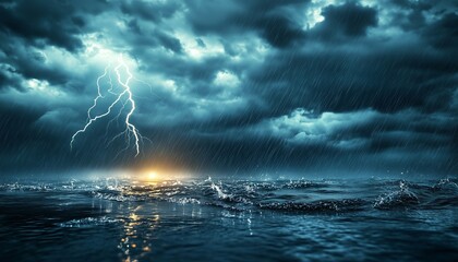 Dramatic Thunderstorm with Lightning Strikes and Rainfall in a Vibrant Cloudy Sky
