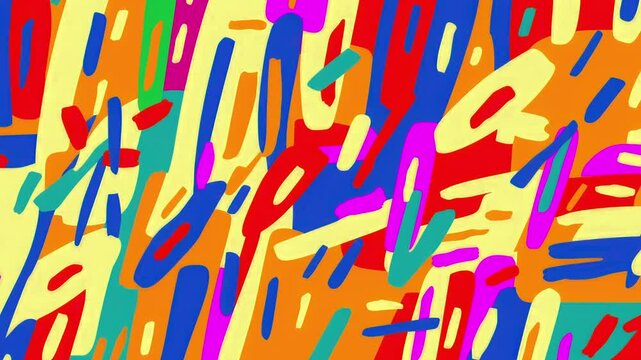 AI generated vibrant abstract art with interlocking shapes in yellow, orange, blue, red, and pink