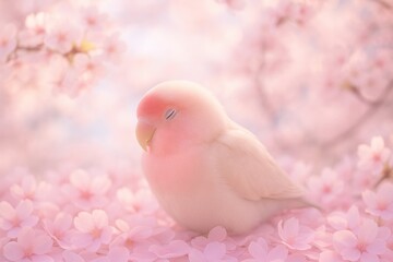 Dreamy Pink Parrot Resting Among Cherry Blossoms A Serene Springtime Scene