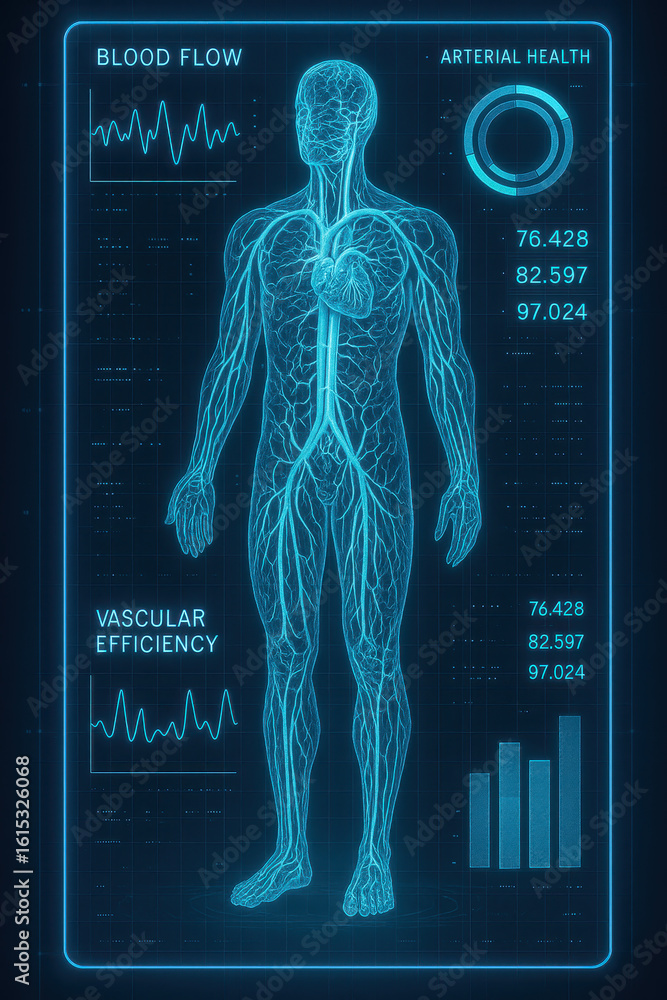 Poster digital representation of the human vascular system displaying arterial health blood flow and vascul