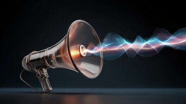 megaphone speaker with voice waves visualized