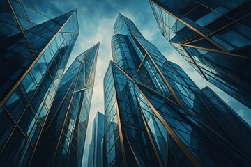 Modern Glass Skyscrapers Reflecting the Sky - A Vision of Urban Business and Architectural Innovation