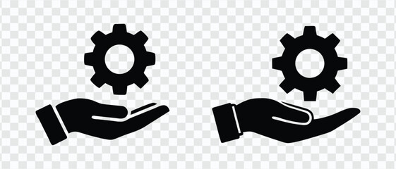 "Hand Holding Gear Icon - Industrial Tools and Engineering Symbol"