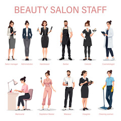 Obraz premium Collection of beauty salon staff character set in flat design