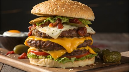 Juicy grilled beef cheeseburger with melted cheese, fresh lettuce, and tomato on a bun, served with crispy golden french fries