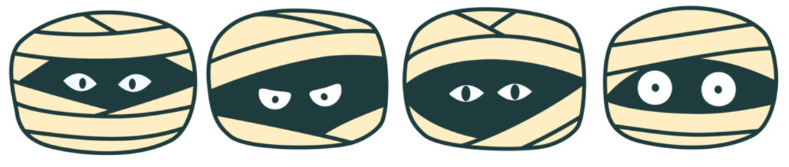 Obraz premium Cute mini mummy faces with different eye expressions create fun Halloween vibe perfect for festive decorations and playful designs