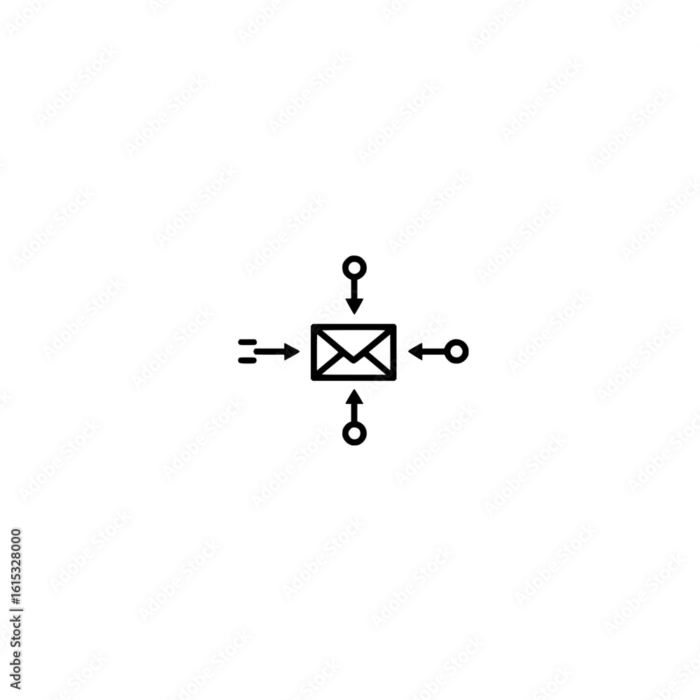 Poster four arrows pointing to envelope icon vector illustration representing incoming mail and delivery