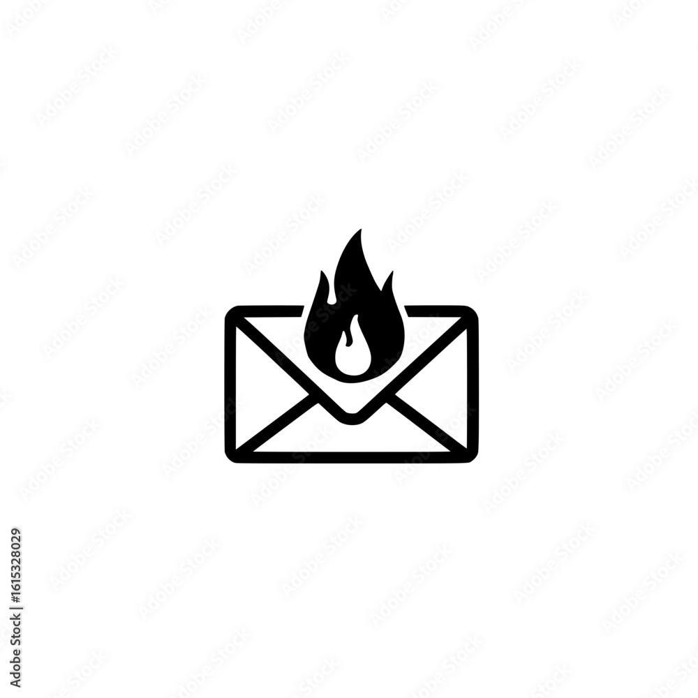 Poster mail envelope icon combined with fire vector for urgent communication fast delivery and alert