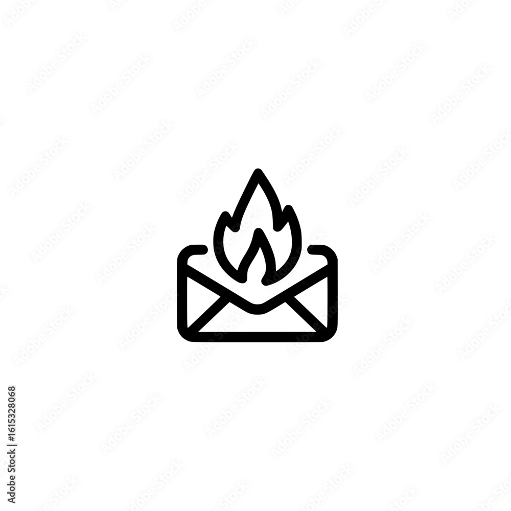 Poster vector graphic of burning envelope symbolizing priority mail urgent delivery and digital alert