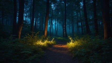 Fototapeta premium magical forest with sparkle lights