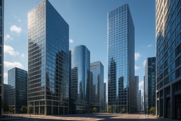 Fototapeta premium Modern Skyscrapers in Urban Landscape Capturing Architecture and Cityscape on a Sunny Day