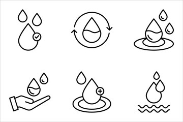 Skin hydration line outline icon set, vector illustration on white background.