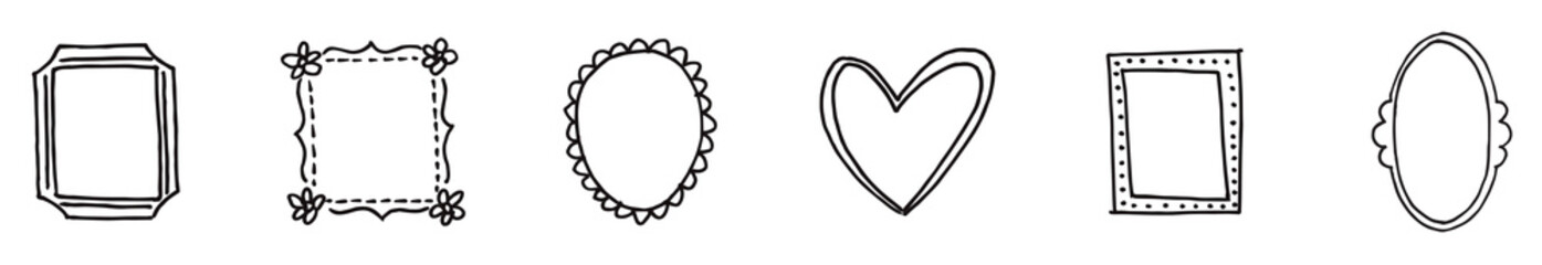Hand drawn set of black and white doodle frames in shape vector. Collection of hand drawn outlined frames in various shapes and decorative styles for design purposes, Vector illustration