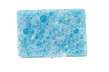a blue soap bar with bubbles on it