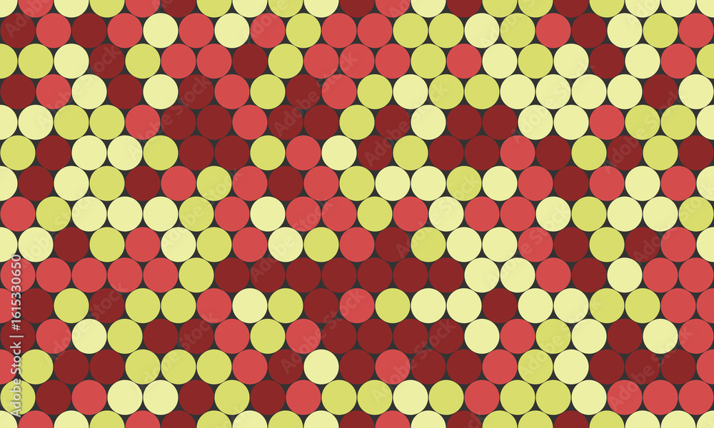 Aufkleber abstract geometric pattern featuring a vibrant mosaic of red and yellow circles, creating a dynamic,