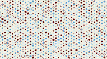 Abstract geometric pattern featuring a dynamic array of blue, red, and beige circles forming a subtle zigzag design.  Ideal for website backgrounds, textile prints, or modern branding.