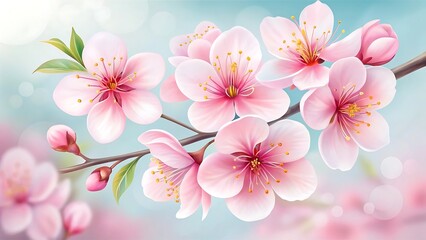 Obraz premium Beautiful pink cherry blossom flower branch spring bloom floral art