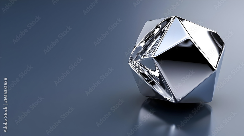 Aufkleber polished metallic, multifaceted object, resting on a reflective surface. its geometric form is compl