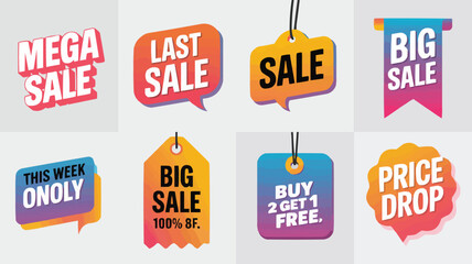 Colorful Sale Graphics Mega Sale, Last Sale, Big Sale, Price Drop and Offers