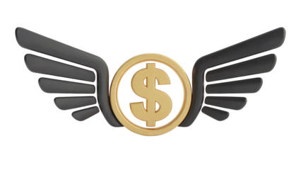 Golden dollar sign with wings symbolizes financial freedom and wealth growth opportunities