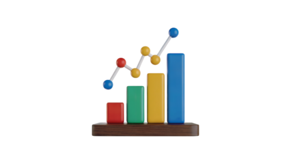 Dynamic 3D bar chart with rising trend line, symbolizing growth and success in business