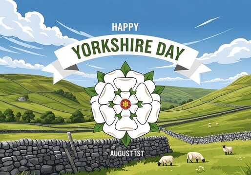Celebrate Yorkshire Day with a Picturesque Landscape and Emblematic White Rose Honoring the Historic English County August 1st