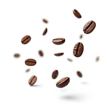 Floating Coffee Beans on White Background &ndash; High-Resolution Studio Shot