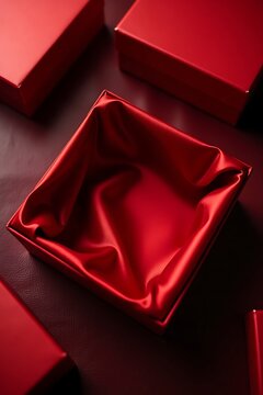 Elegant Red Gift Box with Satin Fabric Lining in Luxurious Setting