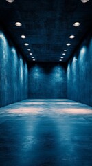 Empty Dark Room with Concrete Walls and Ceiling Spotlights