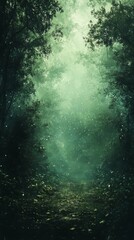 Walking Through Mystical Forest Path with Fog and Light