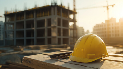 Labor Day Construction Site Hard Hat and Tools Close-Up