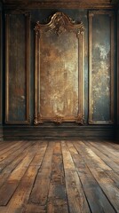 Elegant Room Interior Featuring Ornate Wall Frames and Wooden Floor