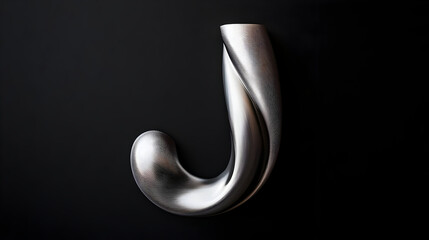 Metallic sculpted letter J on dark background.  Smooth, flowing,  3D effect.  Modern design