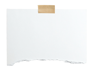 White Ripped Piece of Paper isolated. Top View of Blank Adhesive Paper Tag. Blank Note with Copy Space for Text or Image. transparent background. paper with adhesive tape