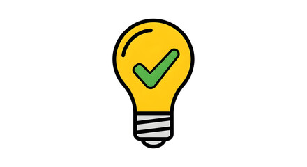 Idea concept lightbulb with checkmark icon for success and solution