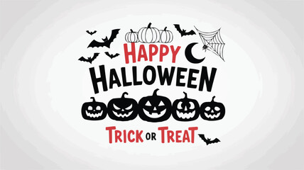 Naklejka premium Happy Halloween with Pumpkins, Bats, and Spider Web A Festive Design Displayed on White